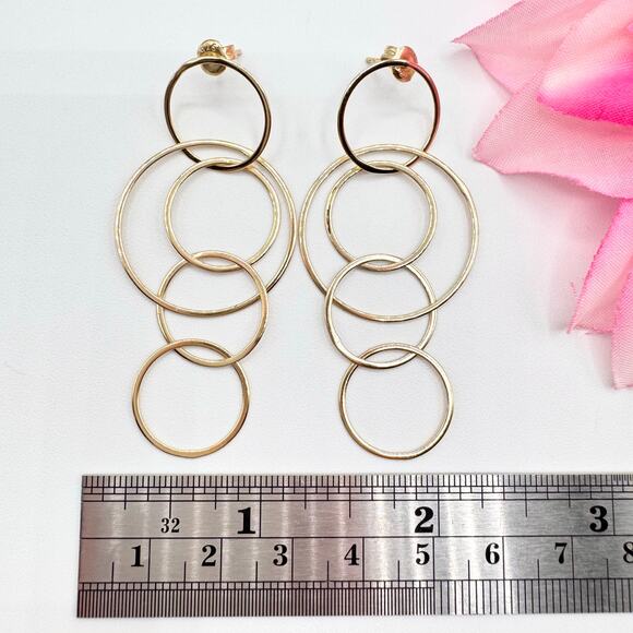 925 Sterling Silver Vermeil Cascading Circles Drop Earrings Gold Over Sterling - Picture 11 of 13